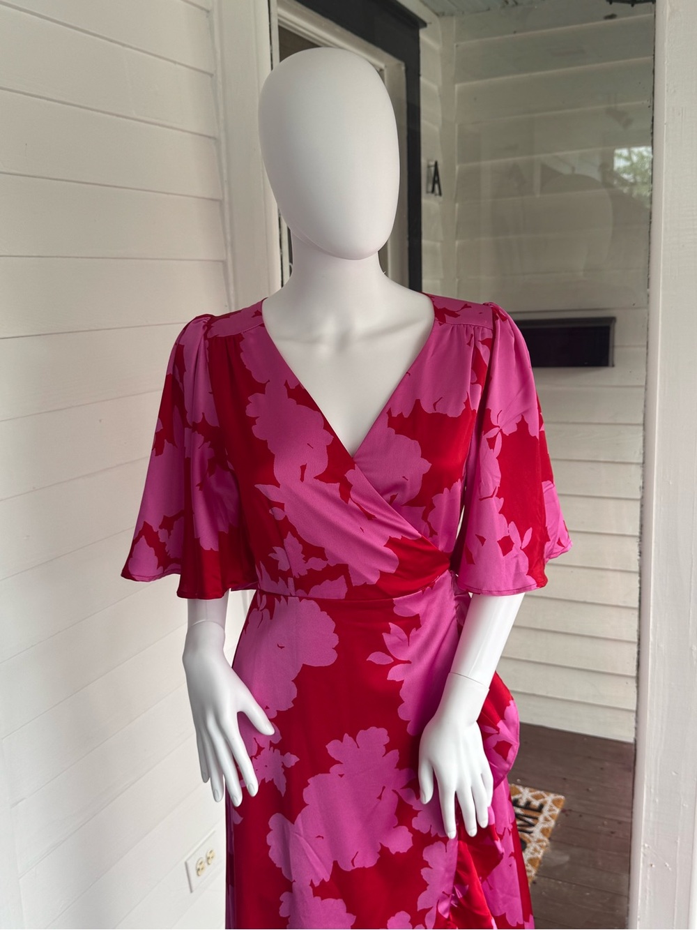 Sugarlips Red and Pink Floral High-Low Wrap Dress
